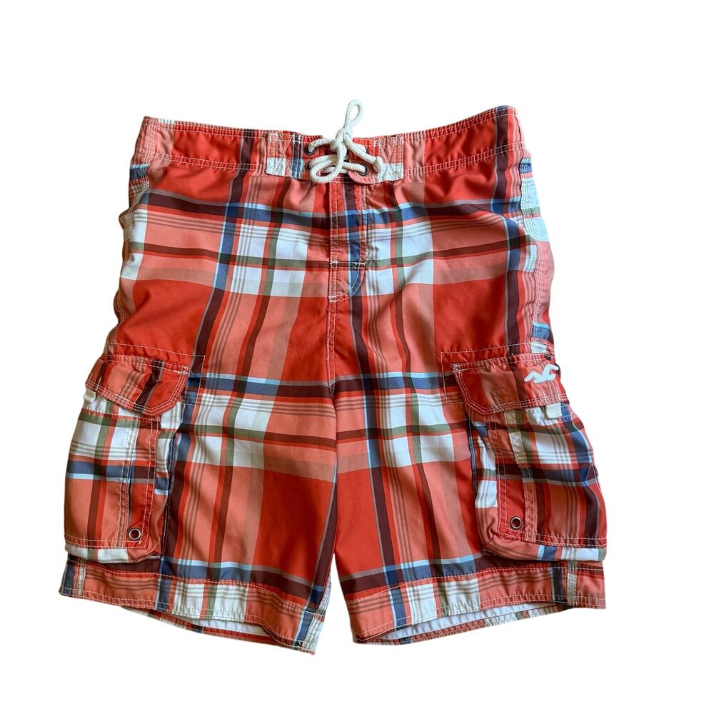 Hollister swim trunks cargo orange plaid